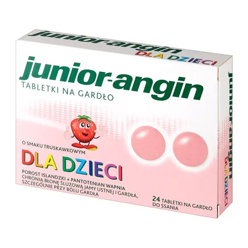 Junior-Angin Tabletki na Gardło dla Dzieci o Smaku Truskawkowym 24 Sztuki