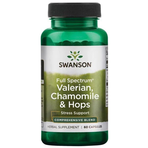 Swanson Full Spectrum Valerian Chamomile & Hops Waleriana Rumianek i Chmiel 60 Kapsułek