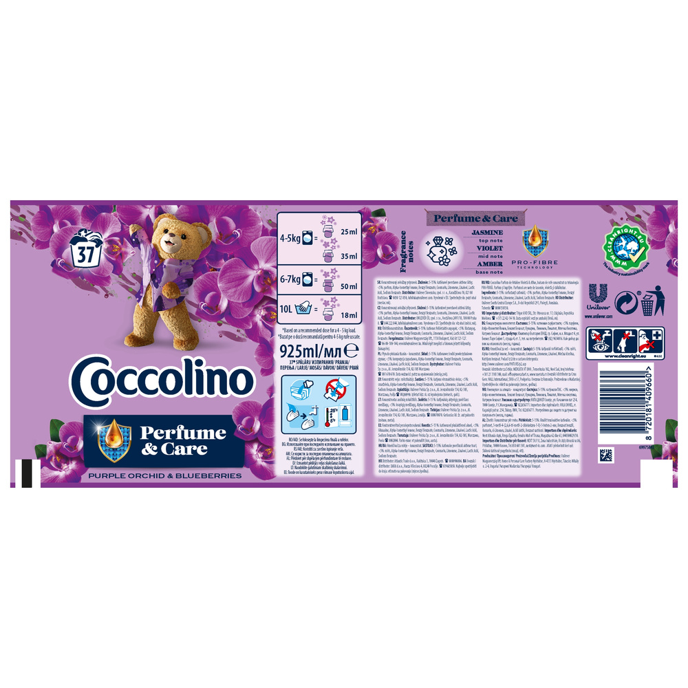 Coccolino Perfume & Care Purple Orchid Blueberries Fabric Softener with the Scent of Orchid Flowers with a Fruity Note 925ml