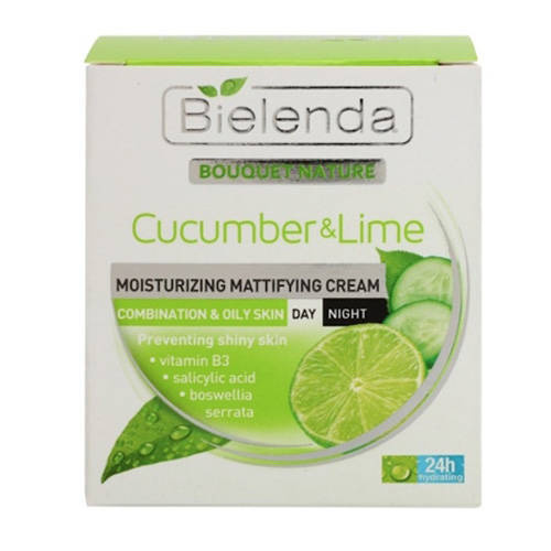 Bielenda Bouquet Nature Limonka Ogórek Nawilżający Krem Matujący Cera Mieszana i Tłusta na Dzień i na Noc 50ml