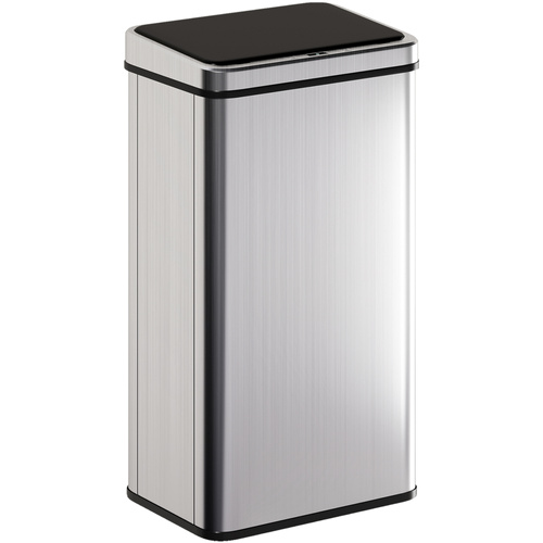 HOMCOM 50L Sensor Bin with Quiet Soft-Close Lid, Automatic Touchless Motion Sensor Kitchen Bin with Fingerprint Resistant Stainless Steel for Hygienic Gyms, Home Office Use, Silver Tone