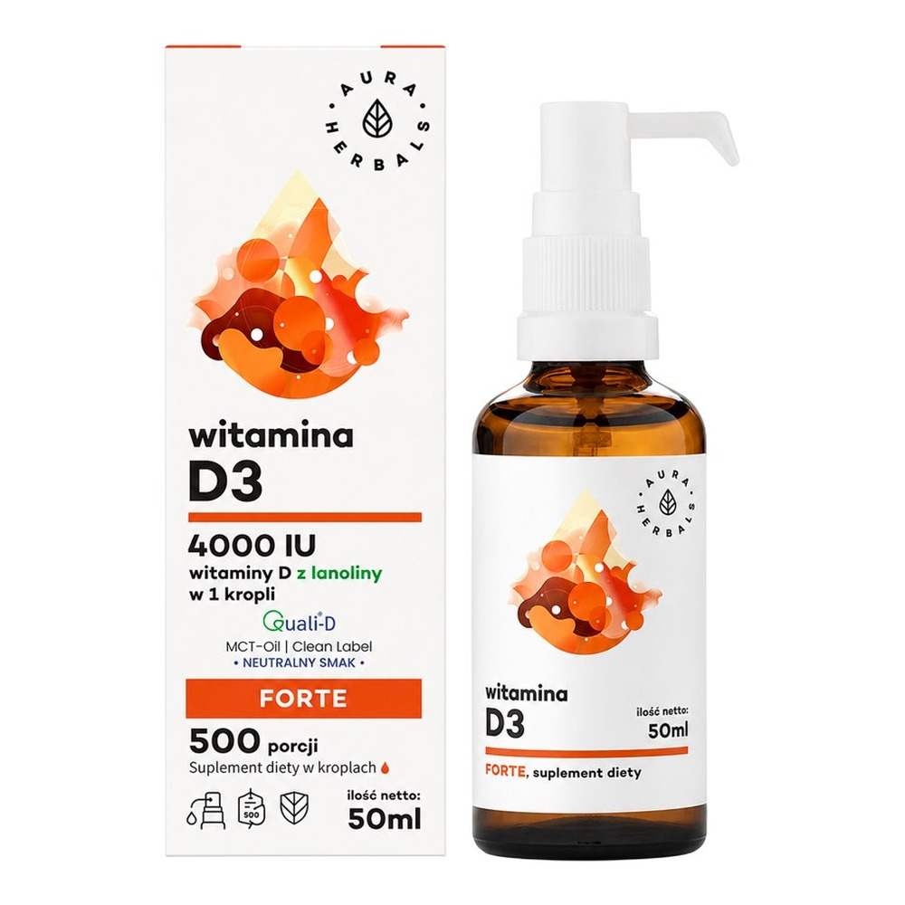 AURA HERBALS Witamina D3 Forte 4000 IU na Oleju MCT Krople 50ml