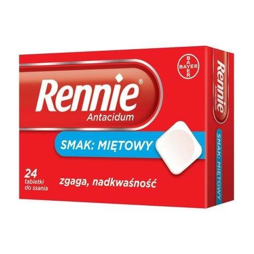 Rennie Antacidum, 680 mg + 80 mg, tabletki do ssania, smak miętowy, 24szt