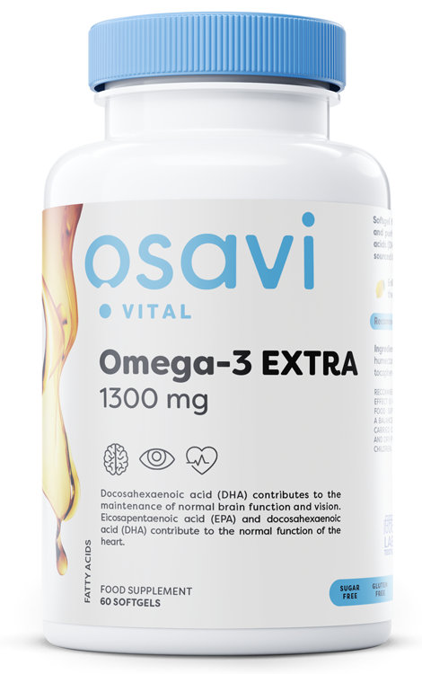 Osavi Omega-3 Extra 1300mg Destylowany Molekularnie Olej Rybi na Wsparcie Serca i Mózgu 60 Kapsułek