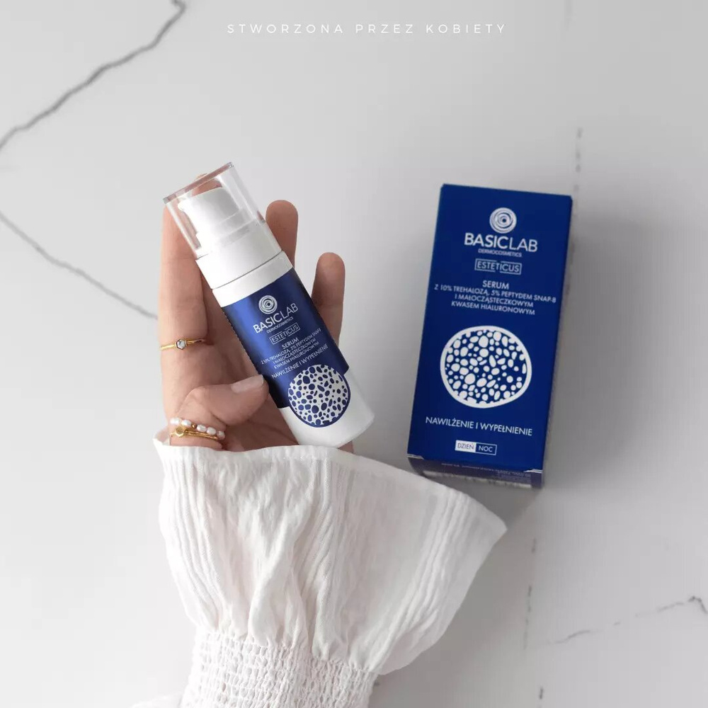 BasicLab Serum z Trehalozą 10% i 5% Peptydem Nawilżenie i Wypełnienie na Dzień i na Noc 15ml