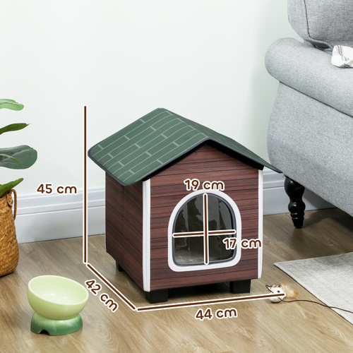 PawHut Insulated Outdoor Cat House, Water-Resistant Feral Cat Shelter with Elevated Base and Cushion, Red-brown