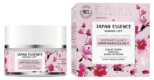 Eveline Japan Essence Rozświetlajścy Krem Nawilżający do Wszystkich Rodzajów Cery na Dzień i na Noc 50ml