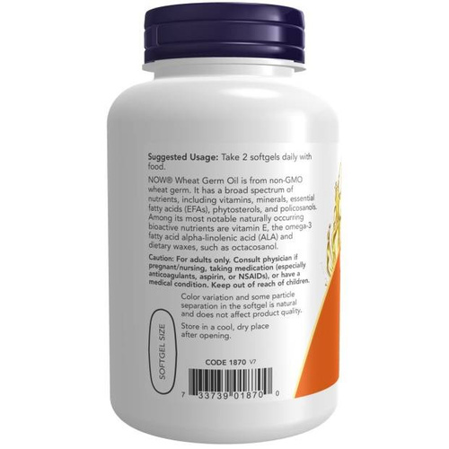Now Foods Wheat Germ Oil 1130mg Wspiera Układ Nerwowy Łagodzi Stres 100 Kapsułek