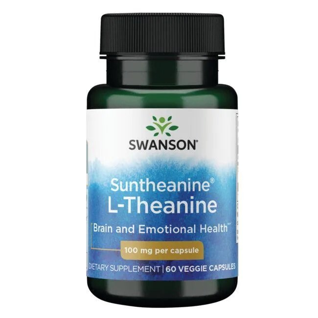 Swanson Suntheanine L-Theanine 100mg Wspomaga Koncentrację i Samopoczucie 60 Kapsułek