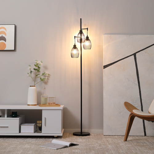 HOMCOM 3-Light Floor Lamp, 170cm Industrial Dimmable Standing Lamp with Steel Wire Cage Lampshades for Living Room, Bedroom, Dining Room, Study, Bulb Not Included, Black