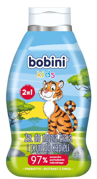 BOBINI Płyn 2W1 do kąpieli i mycia ciała 2 w 1 malina TYGRYS 660 ml