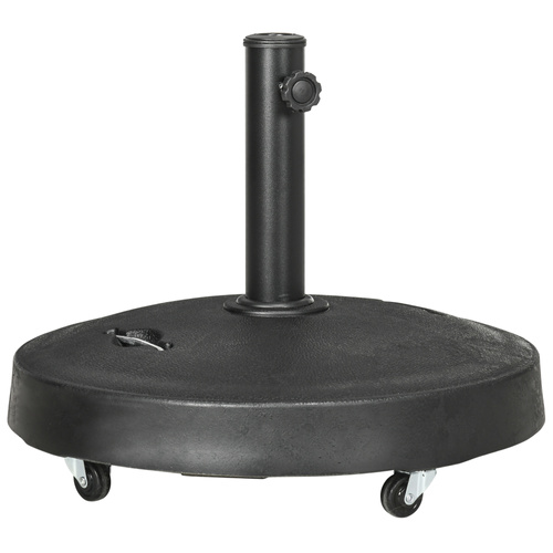 Outsunny 25kg Resin Garden Parasol Base with Wheels and Retractable Handles, Round Outdoor Market Umbrella Stand Weight for Poles of Φ38mm to Φ48mm, Black