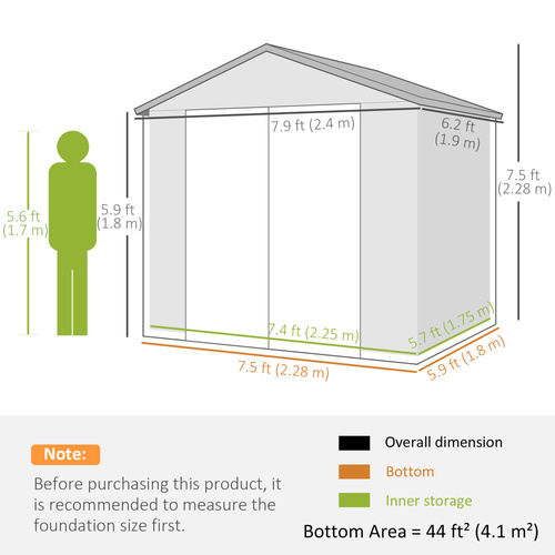 Outsunny 7.9ft x 6.2ft Recycled Garden Shed with Aluminium Frame and Plastic, Wall Shed with Foundation, Waterproof and Rustproof - Cream White