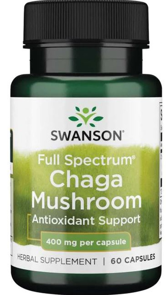 Swanson Full Spectrum Chaga Mushroom 400mg Wspomaga Pamięć i Koncentrację 60 Kapsułek