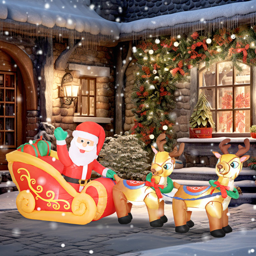 Outsunny 7.9ft Christmas Inflatable Santa on Sleigh with Two Reindeer, Outdoor Christmas Blow Up Decoration with Built-in LED Lights for Garden, Indoor Outdoor Home Decor
