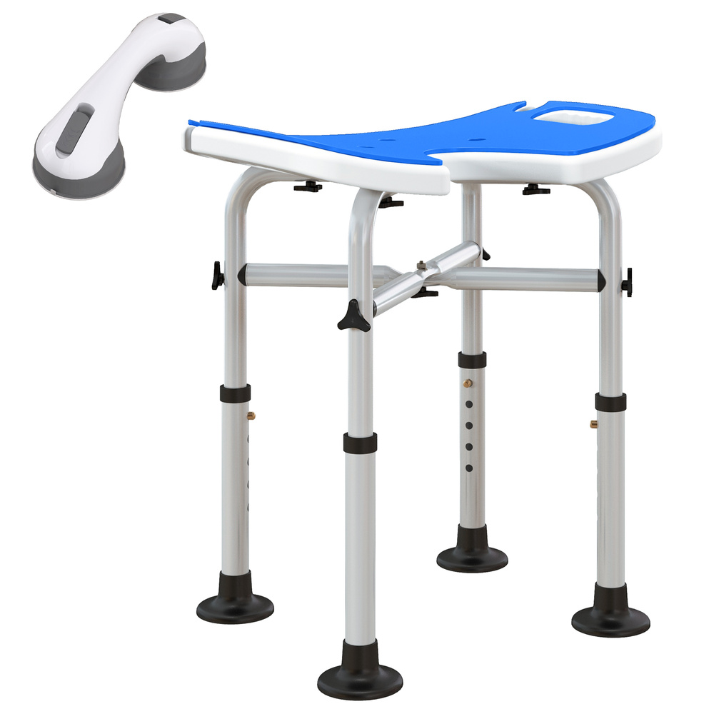HOMCOM 39-51.5cm 'U' Seat Padded Shower Stool - Dark Blue