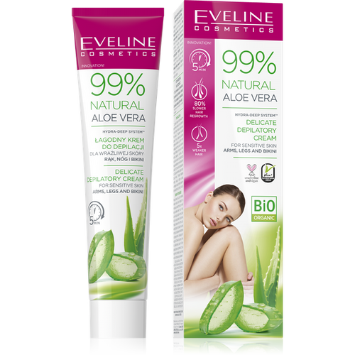 Eveline 99% Natural Aloe Vera Łagodny Krem do Depilacji Wrażliwej Skóry Rąk Nóg i Bikini 125ml
