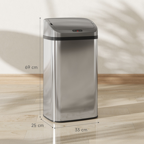 HOMCOM 48L Stainless Steel Sensor Bin - Silver-Tone