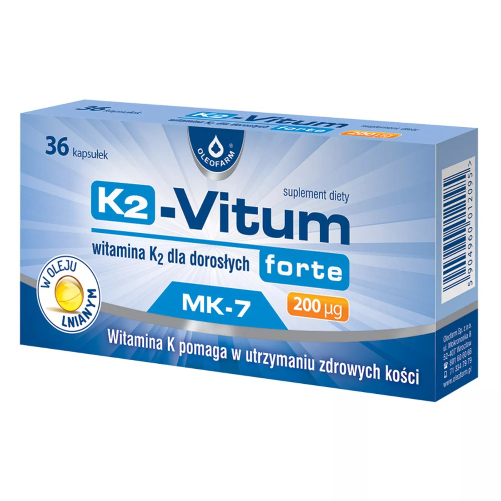 K2-Vitum Forte 200µg dla Utrzymania Zdrowych Kości Osób Dotrosłych 36 Kapsułek