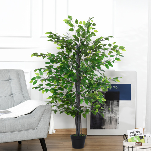 Outsunny Artificial Tree White Rose Floral in Pot, Fake Plant for Home Indoor Decor, 90cm, Purple