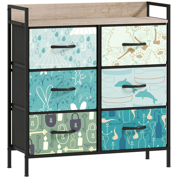 HOMCOM 6-Drawer Chest of Drawers - Blue