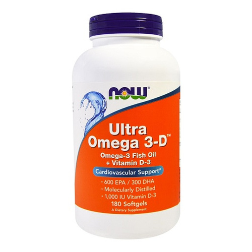 Now Foods Ultra Omega 3-D with Vitamin D-3 Supports Heart and Brain Health 180 Softgels