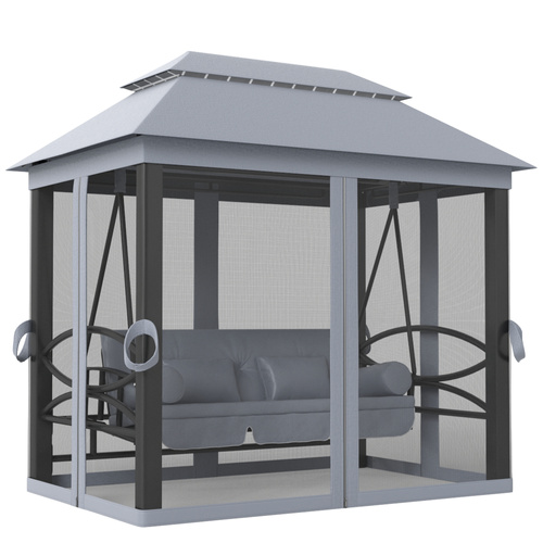 Outsunny 3 Seater Swing Chair Hammock Gazebo Lounger Cushioned Seat Waterproof Grey