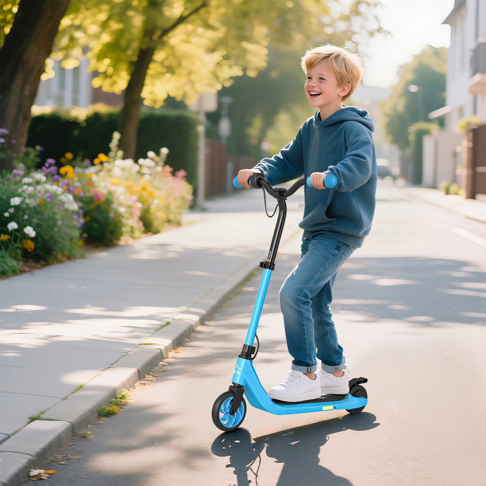 HOMCOM Electric Scooter for Kids 6+, Foldable E Scooter, Up to 8 KM/H, Maximum Range 6 KM, Adjustable Height, Blue