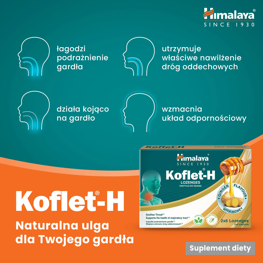 Himalaya Koflet-H Ginger Supports Respiratory Health 12 Lozenges