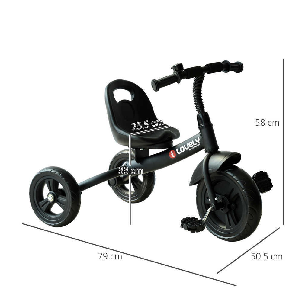 HOMCOM Baby Trike, Toddler Tricycle with Adjustable Seat, Children Ride on Toys 3 Wheels Bike with Bell for Kids 1.5-4 Years, Black