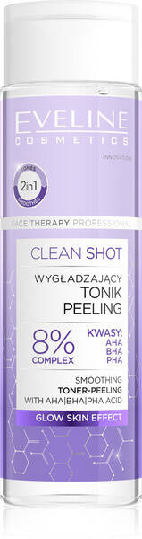 Eveline Face Therapy Professional Clean Shot 8% AHA Complex AHA BHA PHA Smoothing Tonic-Peeling for all Skin Types 200ml