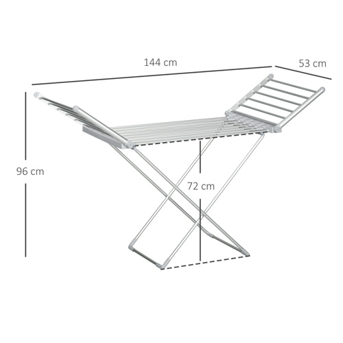 HOMCOM Electric Heated Clothes Dryer, Folding Energy-Efficient Indoor Airer with Extendable Wings, Laundry Drying Horse Rack, Silver