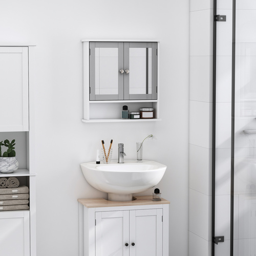 kleankin Bathroom Wall Storage Cabinet - Grey