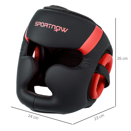 SPORTNOW Boxing Headguard w/ Adjustable Strap for Sparring, Kickboxing, MMA, Red/Black