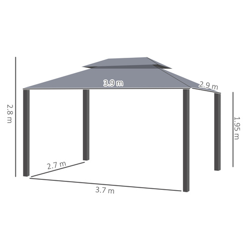 Outsunny 3 x 4m Aluminium Garden Gazebo, Marquee Canopy Shelter Pavilion Party Tent with Nets and Curtains for Garden and Deck, Grey