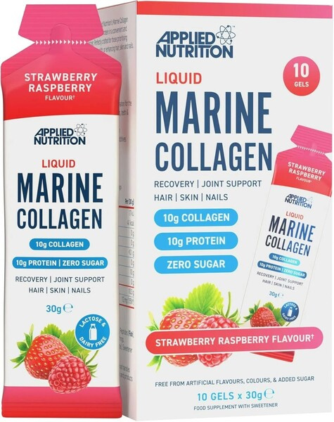 Applied Nutrition Płynny Kolagen Morski Truskawka Malina Suplement na Skórę Włosy Paznokcie i Stawy 10 x 30g