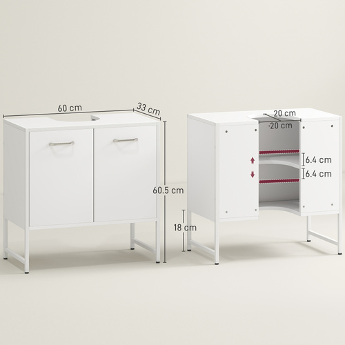 HOMCOM Bathroom Vanity Unit, Under Sink Storage Cabinet with Soft-Close Doors for Basin without or with Pedestal, White