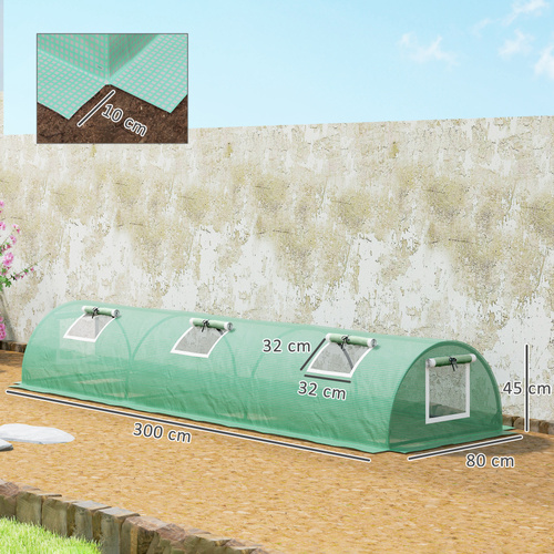 Outsunny Mini Greenhouse, Portable Tunnel Green House, Green Grow House Steel Frame with 5 Mesh Windows, 3 M, Green