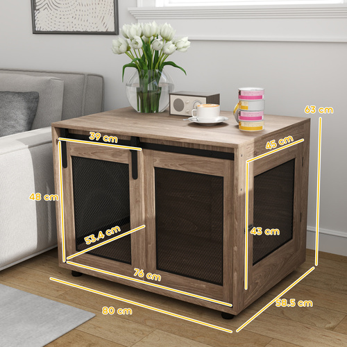 PawHut Dog Crate Furniture with Sliding Door for Medium Dogs, Brown
