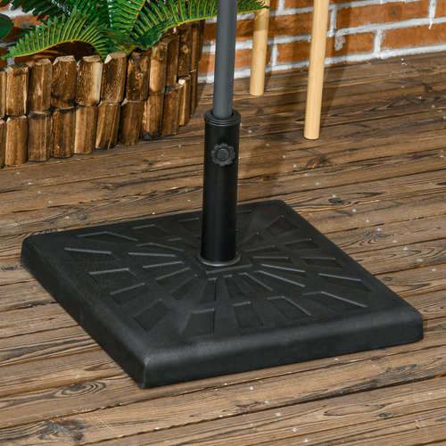 Outsunny 19kg Resin Garden Parasol Base Holder, Square Outdoor Market Umbrella Stand Weight for Poles of Φ32mm, Φ38mm, and Φ48mm, Black