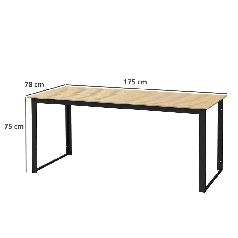 Outsunny Garden Table for 6 People, 175 x 78 x 75 cm Rectangle Outdoor Dining Table with Slatted Top, Metal Frame, for Balcony, Deck, Teak