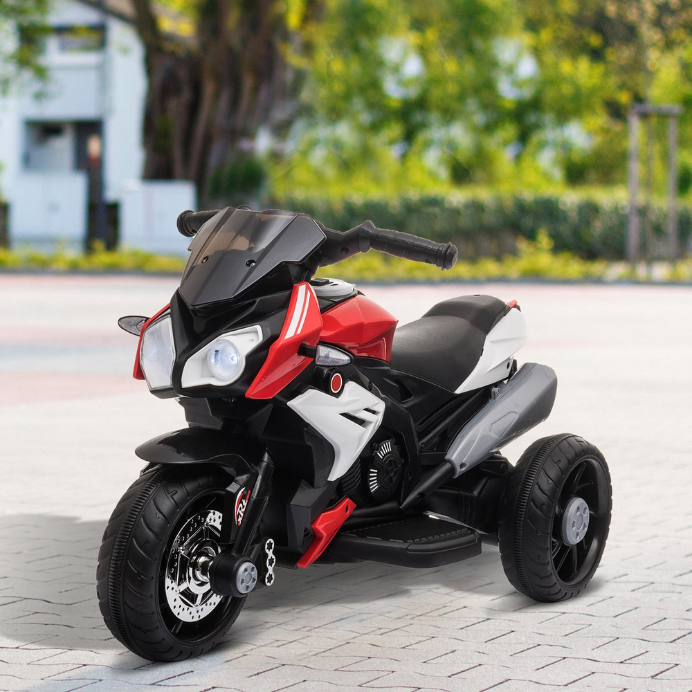 HOMCOM Kids Electric Motorcycle Ride-On Toy, with Three Wheels, Music, Horn, Lights, Red
