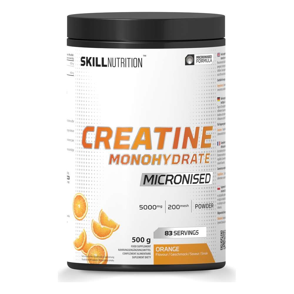 Skill Nutrition Micronised Creatine Monohydrate Orange Flavoured Powder for Muscle Gain and Performance 500g
