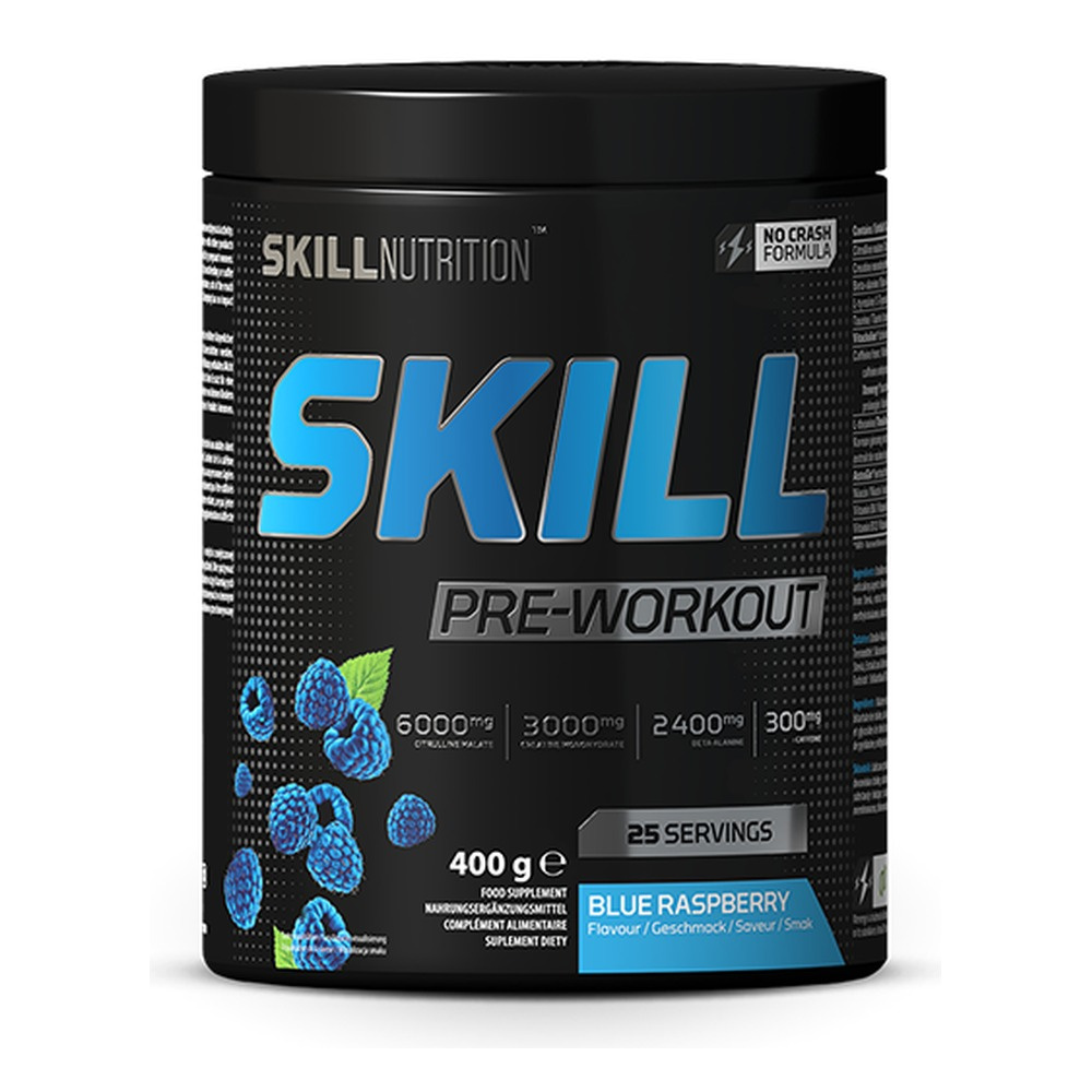 Skill Nutrition Skill Pre-Workout Blue Raspberry Pre-Workout Powder for Energy and Focus 400g