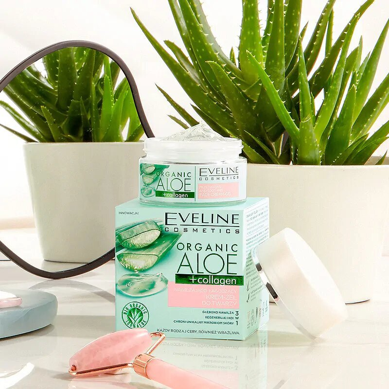 Eveline Organic Aloe + Collagen Lekki Wegański Krem Żel Nawilżający i Łagodzący 50ml