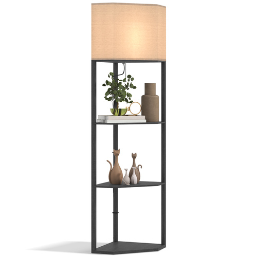 HOMCOM Tall Triangle Corner Shelf Floor Lamp Modern with Chain Switch for Living Room Bedroom, Black