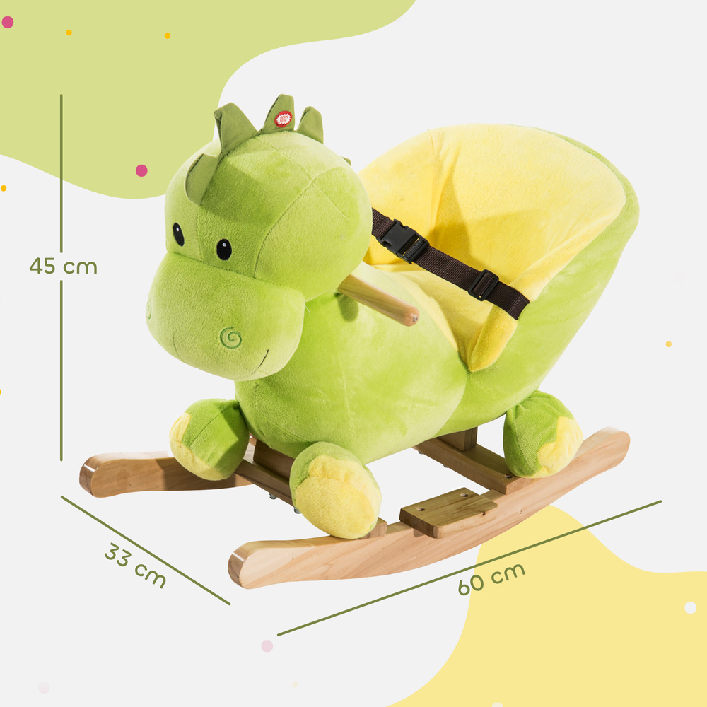 HOMCOM Kids Rocking Horse, Plush Ride-On Dinosaur Seat, with Seat Safety Belt, 32 Songs, Ride-On Horse