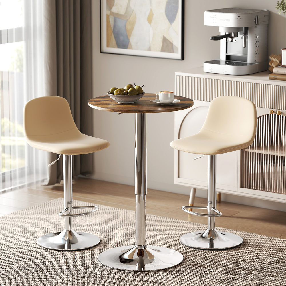 HOMCOM Round Bar Table, 360 Degree Swivel Counter Pub Table with Adjustable Height, for Kitchen, Cafe, Rustic Brown