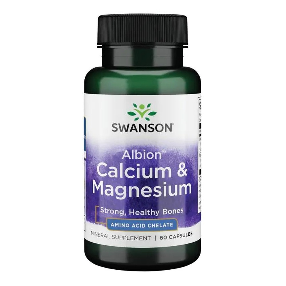 Swanson Albion Calcium & Magnesium Albion Wapń i Magnez Zdrowie Kości i Układu Krążenia 60 Kapsułek