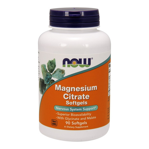 NOW Foods Magnesium Citrate Cytrynian Magnezu o Wysokiej Przyswajalności 90 Kapsułek Żelowych